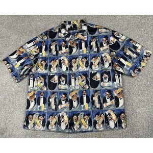 Guy Buffet Silk‎ Shirt Mens 2XL Blue Martini Cocktail Short Sleeve Button Up AOP